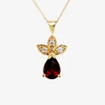 Garnet Pear Cut Gold Necklace